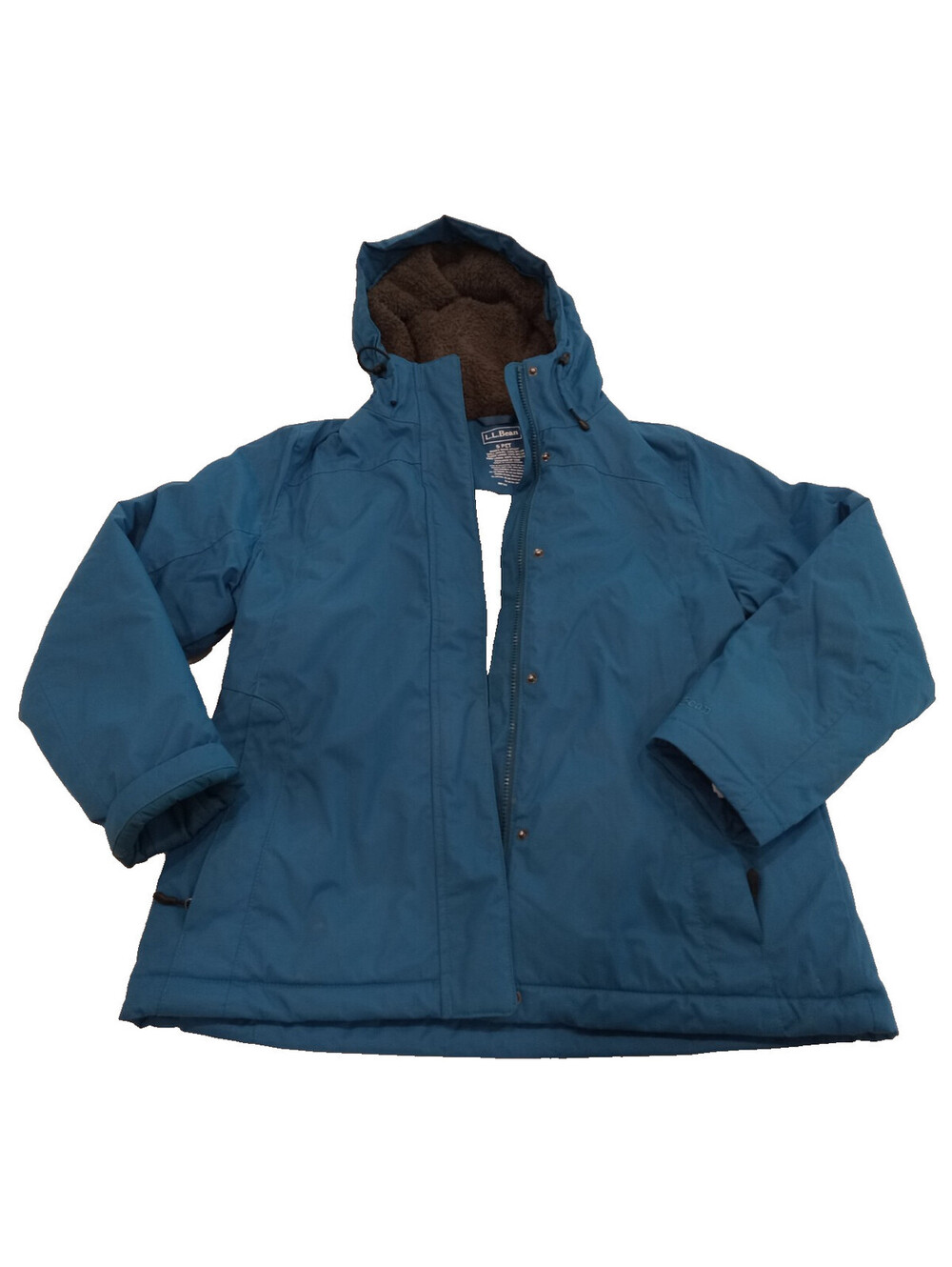 LL Bean Winter Warmer Jacket Womens Small Petite Teal Fleece Lined Hood Coat S
